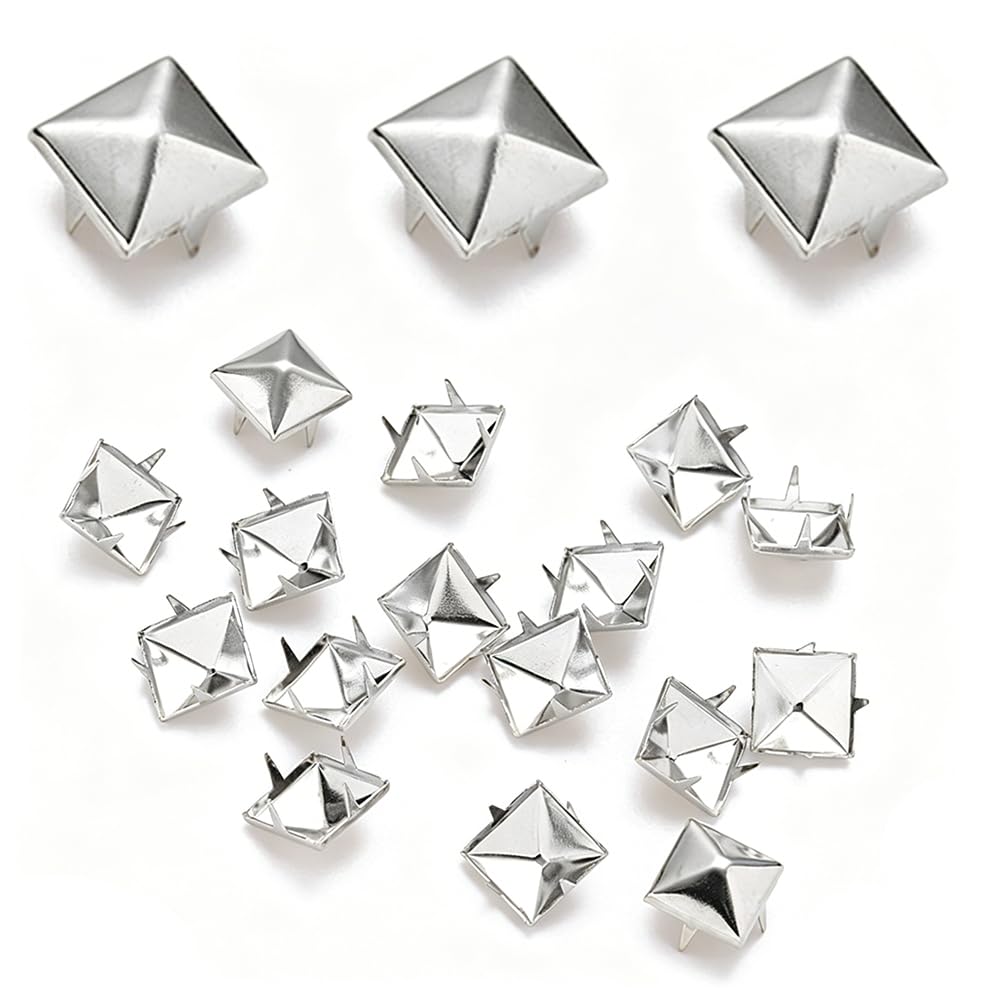100 Pcs Square Rivets Silver 15mm Pyramid Studs Standard Size Punk